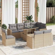 Salon de jardin avec coussins 9 pcs beige résine tressée