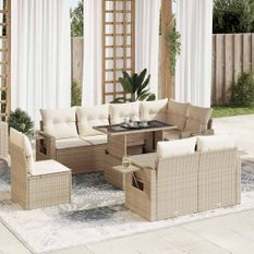 Salon de jardin avec coussins 9 pcs beige résine tressée