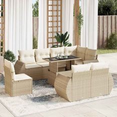 Salon de jardin avec coussins 9 pcs beige résine tressée