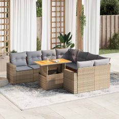 Salon de jardin avec coussins 9 pcs beige résine tressée