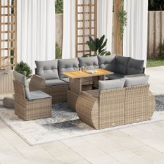 Salon de jardin avec coussins 9 pcs beige résine tressée