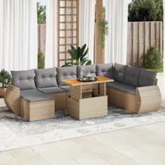 Salon de jardin avec coussins 9 pcs beige résine tressée