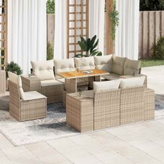 Salon de jardin avec coussins 9 pcs beige résine tressée