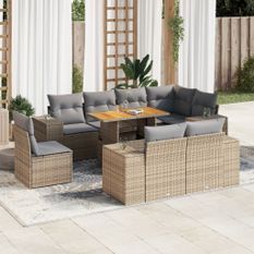 Salon de jardin avec coussins 9 pcs beige résine tressée