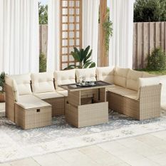 Salon de jardin avec coussins 9 pcs beige résine tressée