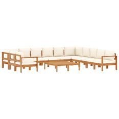 Salon de jardin avec coussins 9 pcs bois massif d'acacia
