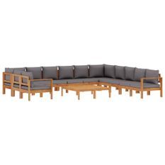 Salon de jardin avec coussins 9 pcs bois massif d'acacia