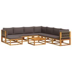 Salon de jardin avec coussins 9 pcs bois massif d'acacia