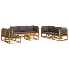 Salon de jardin avec coussins 9 pcs bois massif d'acacia