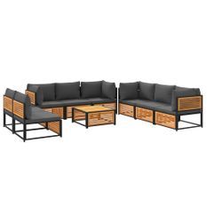 Salon de jardin avec coussins 9 pcs bois massif d'acacia