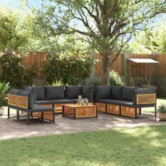 Salon de jardin avec coussins 9 pcs bois massif d'acacia