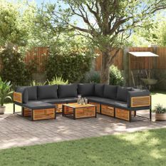 Salon de jardin avec coussins 9 pcs bois massif d'acacia