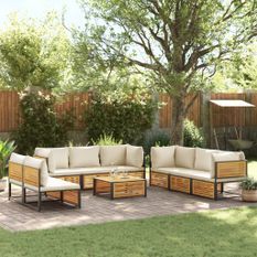 Salon de jardin avec coussins 9 pcs bois massif d'acacia