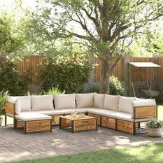 Salon de jardin avec coussins 9 pcs bois massif d'acacia