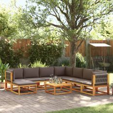 Salon de jardin avec coussins 9 pcs bois massif d'acacia