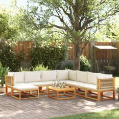 Salon de jardin avec coussins 9 pcs bois massif d'acacia