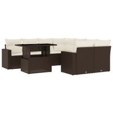 Salon de jardin avec coussins 9 pcs marron résine tressée