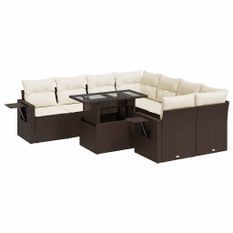 Salon de jardin avec coussins 9 pcs marron résine tressée