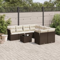 Salon de jardin avec coussins 9 pcs marron résine tressée