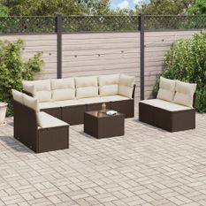 Salon de jardin avec coussins 9 pcs marron résine tressée