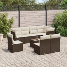 Salon de jardin avec coussins 9 pcs marron résine tressée