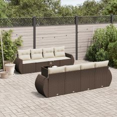 Salon de jardin avec coussins 9 pcs marron résine tressée