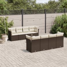 Salon de jardin avec coussins 9 pcs marron résine tressée