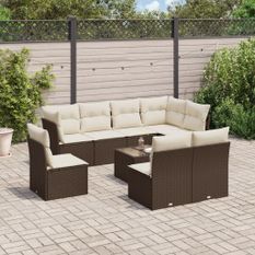 Salon de jardin avec coussins 9 pcs marron résine tressée