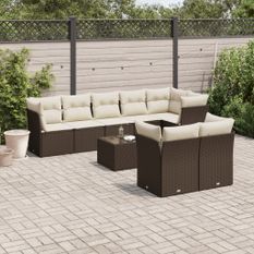 Salon de jardin avec coussins 9 pcs marron résine tressée