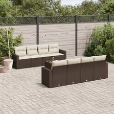 Salon de jardin avec coussins 9 pcs marron résine tressée