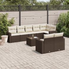 Salon de jardin avec coussins 9 pcs marron résine tressée