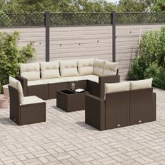 Salon de jardin avec coussins 9 pcs marron résine tressée