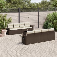 Salon de jardin avec coussins 9 pcs marron résine tressée