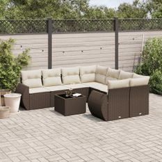 Salon de jardin avec coussins 9 pcs marron résine tressée