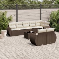 Salon de jardin avec coussins 9 pcs marron résine tressée