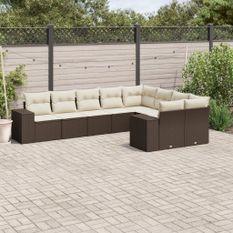 Salon de jardin avec coussins 9 pcs marron résine tressée