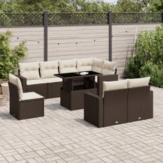 Salon de jardin avec coussins 9 pcs marron résine tressée