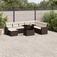 Salon de jardin avec coussins 9 pcs marron résine tressée