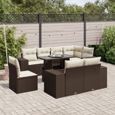 Salon de jardin avec coussins 9 pcs marron résine tressée