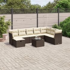 Salon de jardin avec coussins 9 pcs marron résine tressée