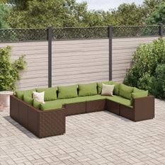 Salon de jardin avec coussins 9 pcs marron résine tressée