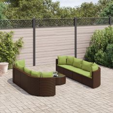 Salon de jardin avec coussins 9 pcs marron résine tressée