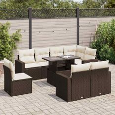 Salon de jardin avec coussins 9 pcs marron résine tressée