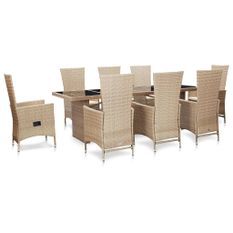 Salon de jardin avec coussins 9 pcs Résine tressée Beige 2