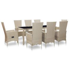 Salon de jardin avec coussins 9 pcs Résine tressée Beige