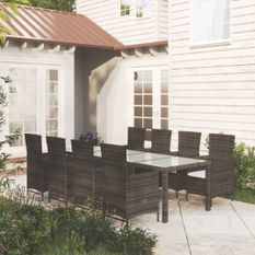 Salon de jardin avec coussins 9 pcs Résine tressée Marron