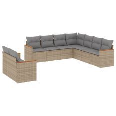 Salon de jardin avec coussins 9pcs mélange beige résine tressée