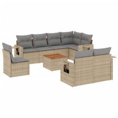 Salon de jardin avec coussins 9pcs mélange beige résine tressée