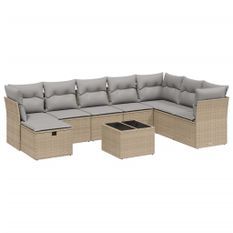 Salon de jardin avec coussins 9pcs mélange beige résine tressée