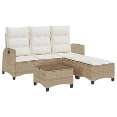 Salon de jardin avec coussins forme de L 3 pcs beige polyrotin
